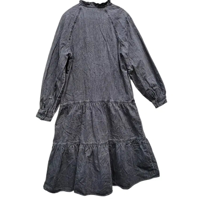 [BUNJANG] Black Denim Frill Dress / 블랙 멜린지컬러 부드러운 데님면 100퍼 프릴 원피스