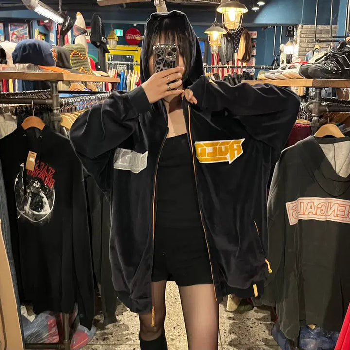 [BUNJANG] Roca Wear Velvet Hoodie Zip-Up / Roca wear 로카웨어 벨벳 후드 집업