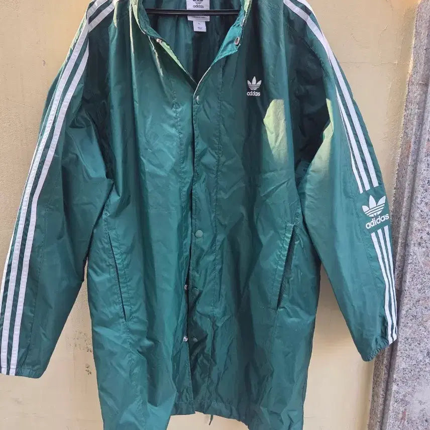 [BUNJANG] Adidas Tri-Stripe Long Coach Jacket / 아디다스 삼선 롱 코치 자켓 그린