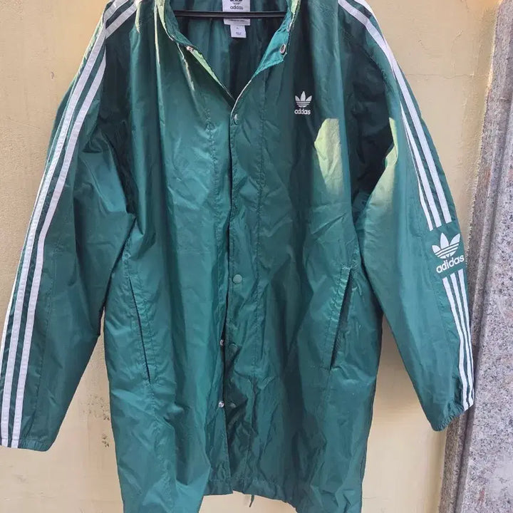 [BUNJANG] Adidas Tri-Stripe Long Coach Jacket / 아디다스 삼선 롱 코치 자켓 그린