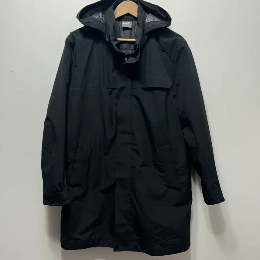 [BUNJANG] Puma Black Hooded Long Coat Jacket L / 푸마 블랙 후드 롱 코트 야상자켓 L