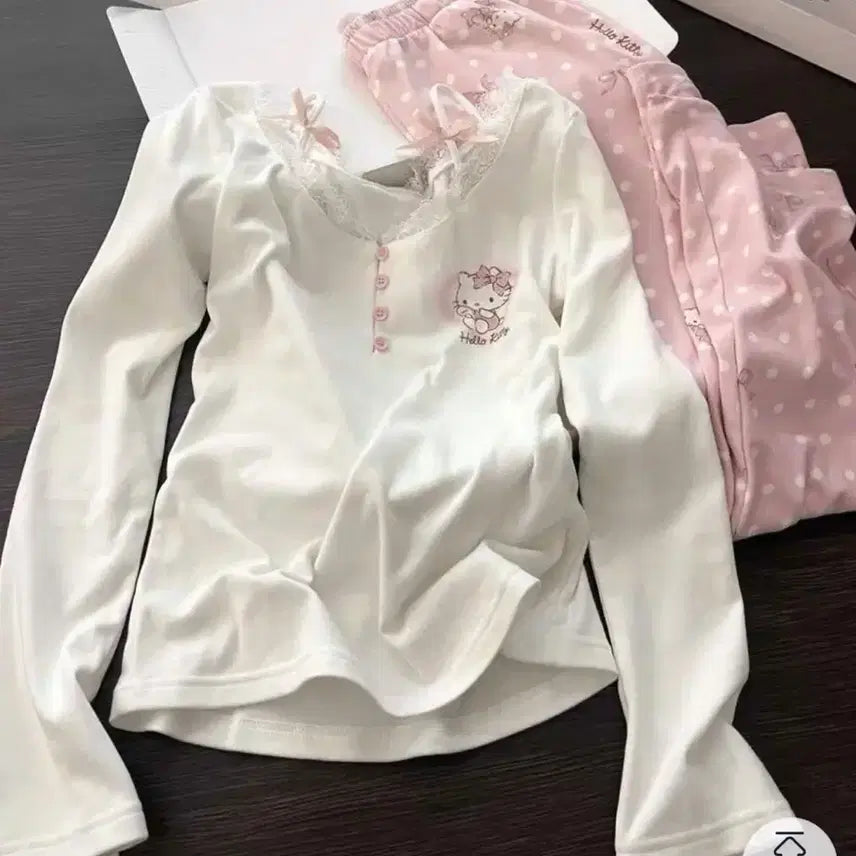 [BUNJANG] Sanrio Hello Kitty Pink Pajama Set / 통통녀 카와이 헬로키티 여성 핑크 여리 잠옷 세트 홈웨어 파자마 산리오