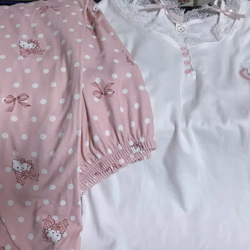[BUNJANG] Sanrio Hello Kitty Pink Pajama Set / 통통녀 카와이 헬로키티 여성 핑크 여리 잠옷 세트 홈웨어 파자마 산리오