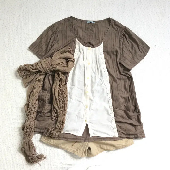 [SOLD OUT] JPN/ 모리걸반팔블라우스 모리룩반팔블라우스 레이어드반팔블라우스