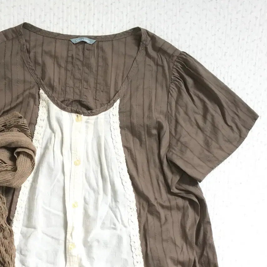 [SOLD OUT] JPN/ 모리걸반팔블라우스 모리룩반팔블라우스 레이어드반팔블라우스