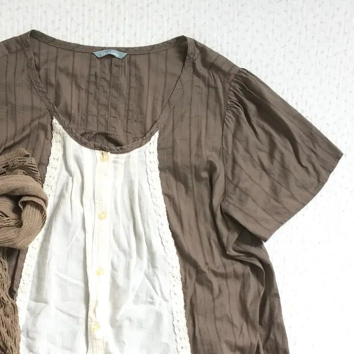 [SOLD OUT] JPN/ 모리걸반팔블라우스 모리룩반팔블라우스 레이어드반팔블라우스