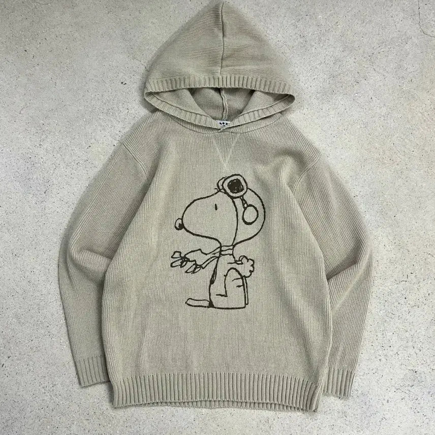 [BUNJANG] Peanuts Snoopy Big Logo Hood Knit / 피너츠 스누피 빅로고 후드 니트