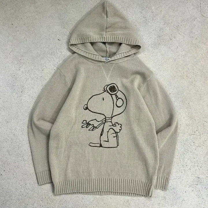 [BUNJANG] Peanuts Snoopy Big Logo Hood Knit / 피너츠 스누피 빅로고 후드 니트