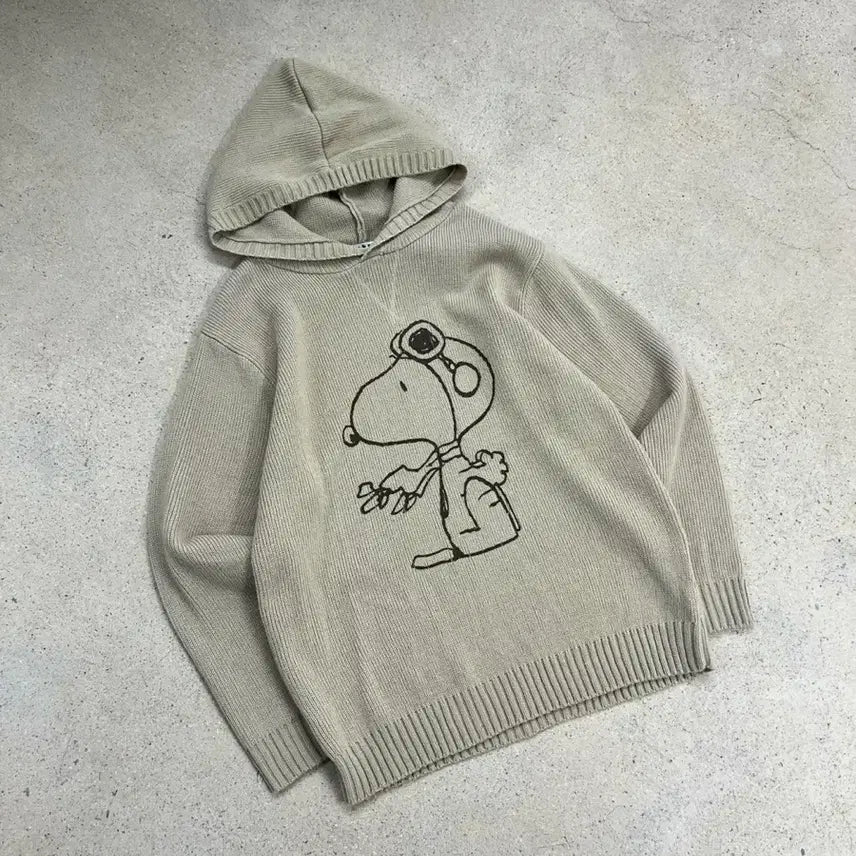 [BUNJANG] Peanuts Snoopy Big Logo Hood Knit / 피너츠 스누피 빅로고 후드 니트