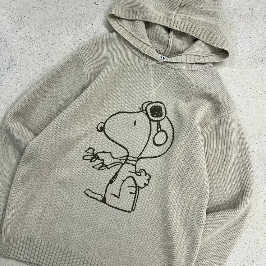 [BUNJANG] Peanuts Snoopy Big Logo Hood Knit / 피너츠 스누피 빅로고 후드 니트