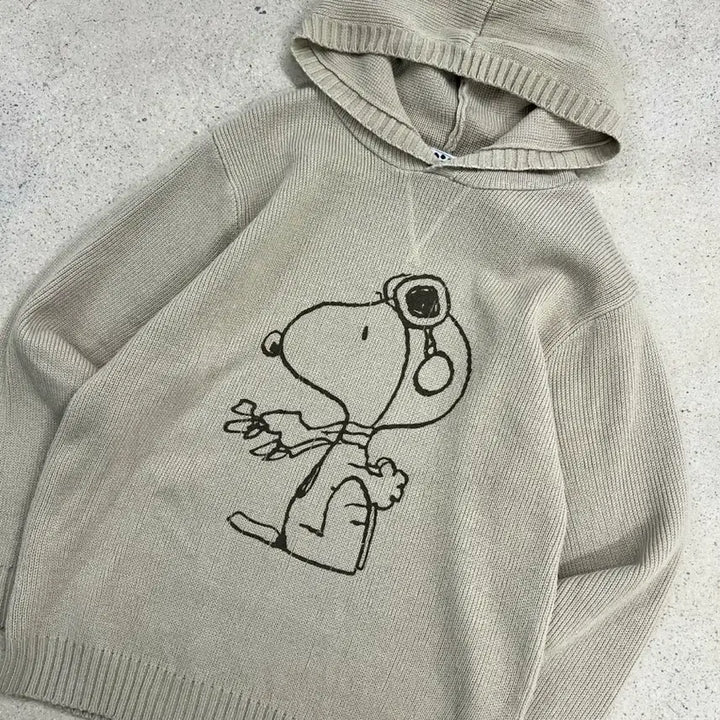 [BUNJANG] Peanuts Snoopy Big Logo Hood Knit / 피너츠 스누피 빅로고 후드 니트