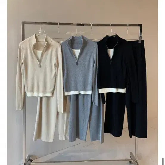 [BUNJANG] Knit Top and Bottom Set / 니트 상하의 세트 베이지/블랙