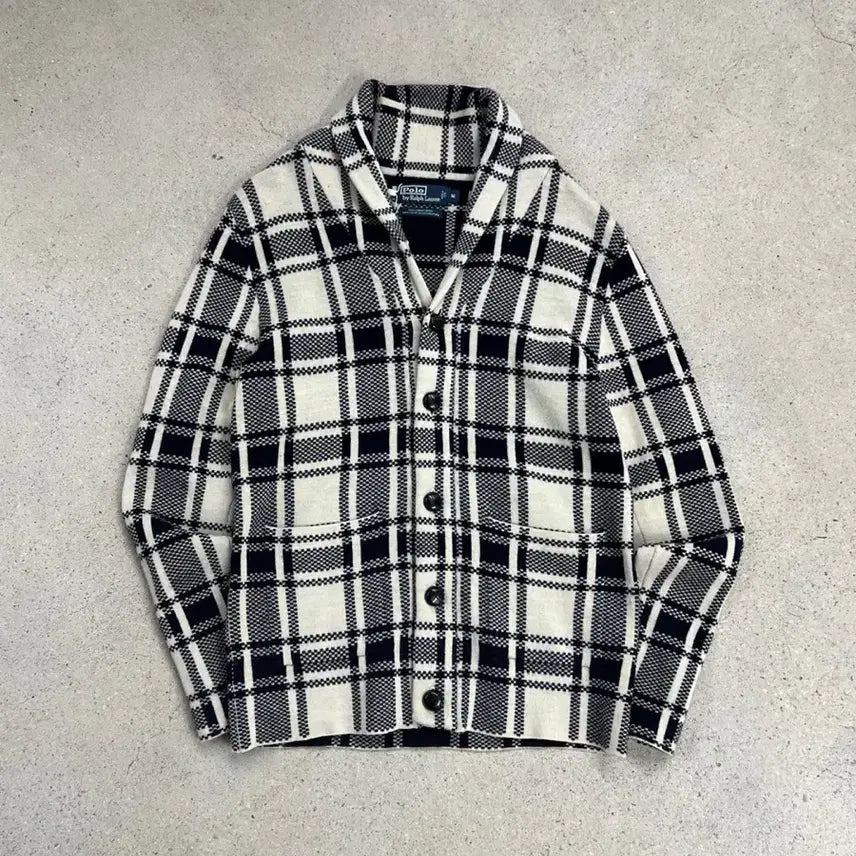 [BUNJANG] Polo Ralph Lauren Lambswool Check Cardigan / 폴로 랄프로렌 램스울 숄카라 체크 가디건