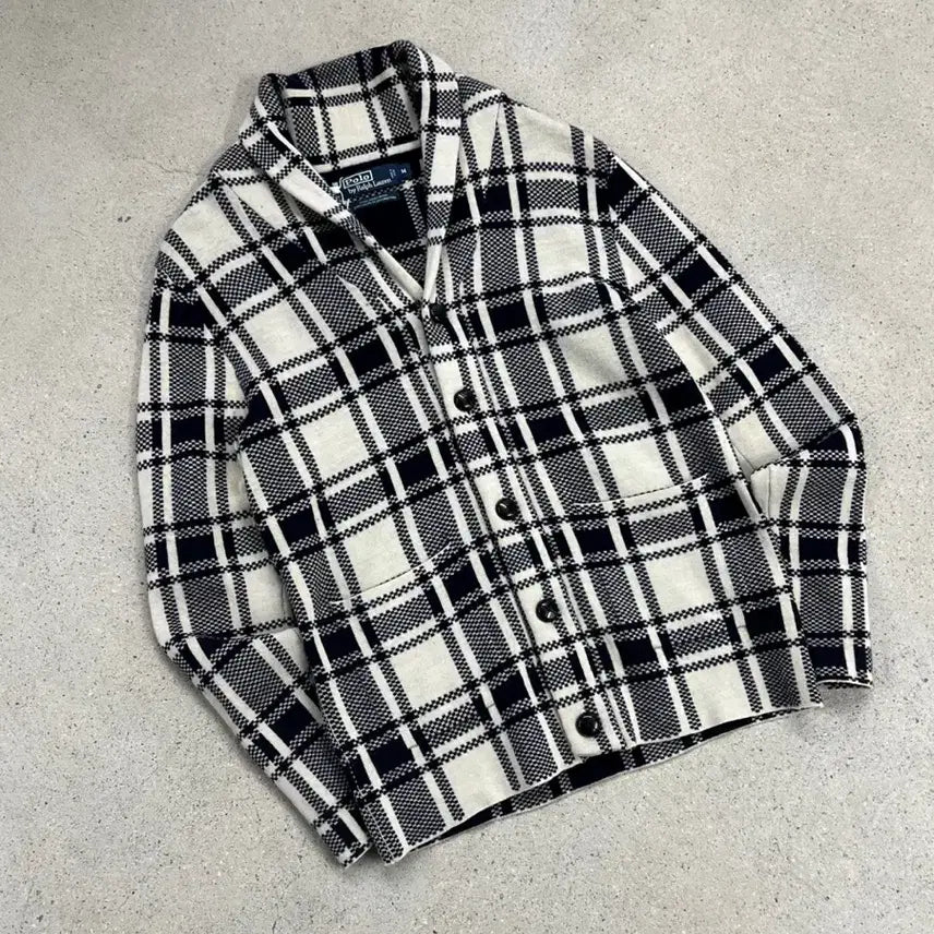 [BUNJANG] Polo Ralph Lauren Lambswool Check Cardigan / 폴로 랄프로렌 램스울 숄카라 체크 가디건