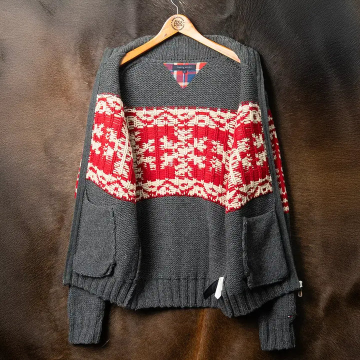[BUNJANG] Tommy Hilfiger Ski Snowflower Pattern Wool Sweater Zip-up Grey / [103] 타미힐피거 SKI 눈꽃패턴 울 스웨터 집업 그레이