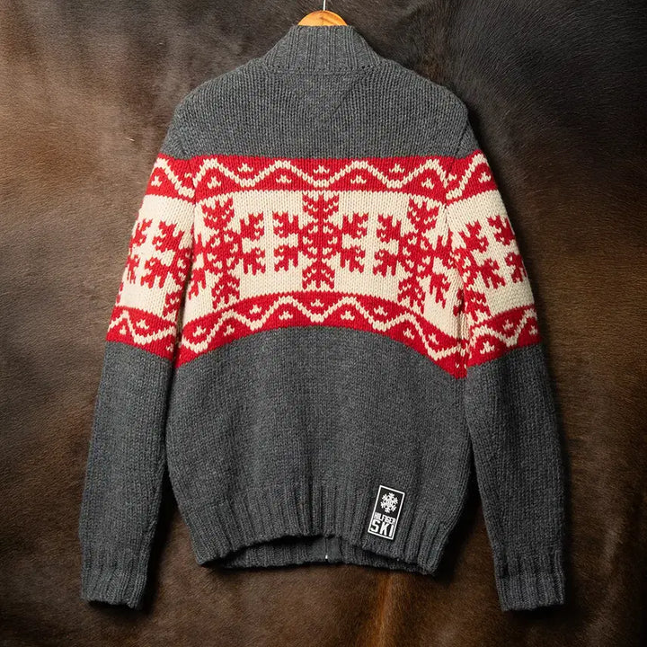 [BUNJANG] Tommy Hilfiger Ski Snowflower Pattern Wool Sweater Zip-up Grey / [103] 타미힐피거 SKI 눈꽃패턴 울 스웨터 집업 그레이