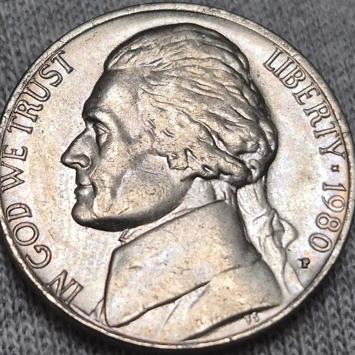 [BUNJANG] 1980 US Jefferson Nickel P Mint Error Coin / 1980 미국 제퍼슨 니켈 주화 P민트.주조에러. 레인보우 풀스텝