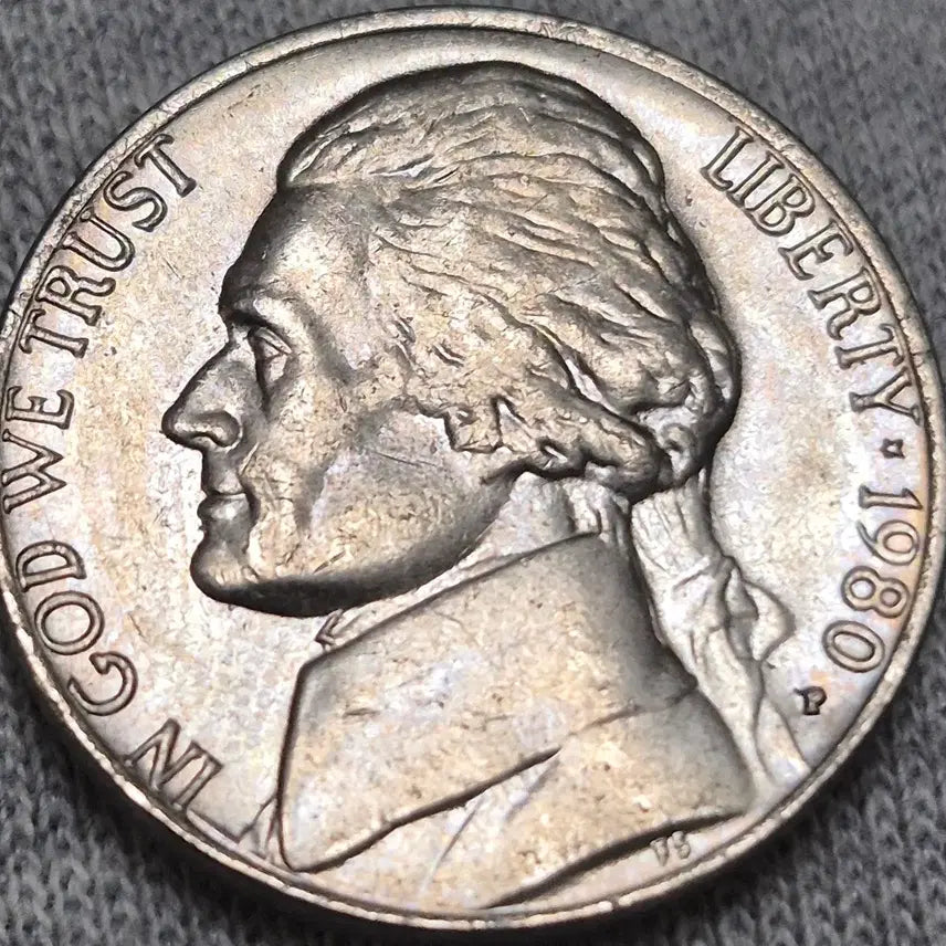 [BUNJANG] 1980 US Jefferson Nickel P Mint Error Coin / 1980 미국 제퍼슨 니켈 주화 P민트.주조에러. 레인보우 풀스텝