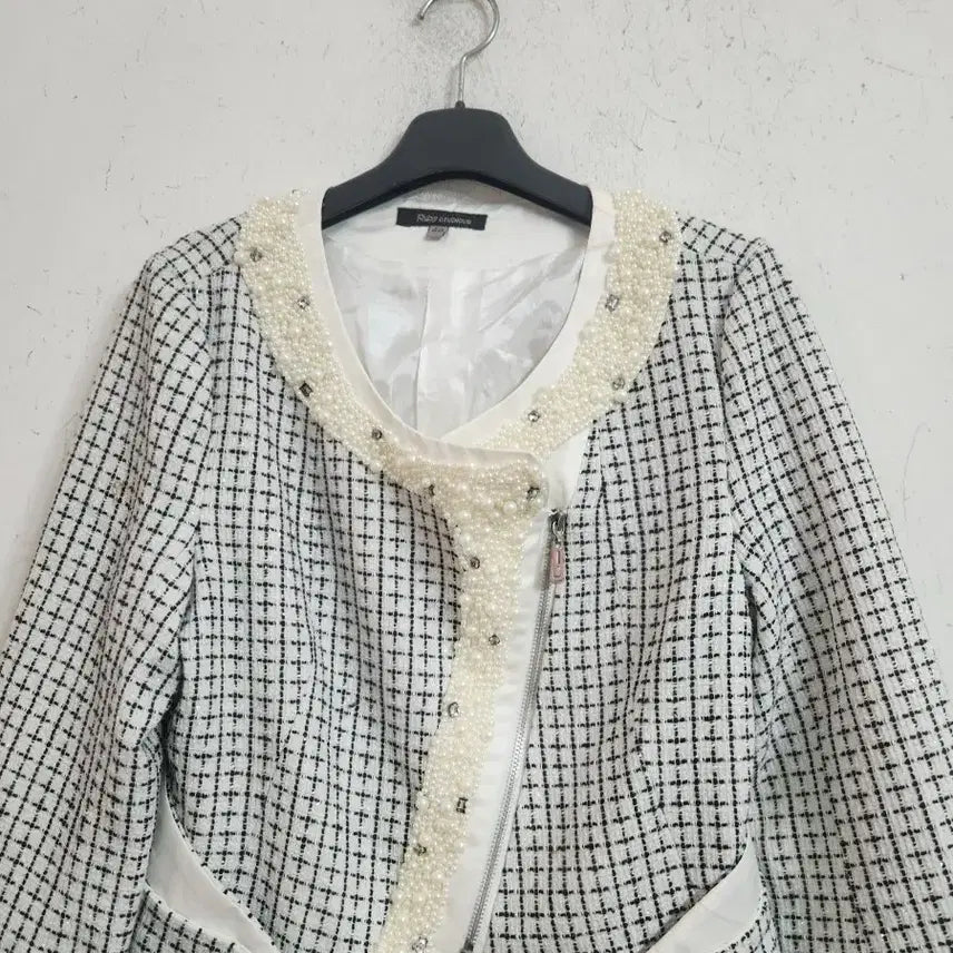 [BUNJANG] Tweed Pearl Point Crop Jacket / 트위드 진주 포인트 크롭 자켓