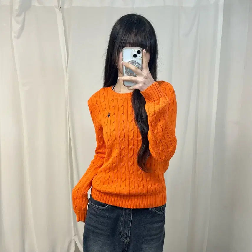 [BUNJANG] Polo Ralph Lauren Orange Cable Knit Sweater / 폴로 오렌지 케이블 니트