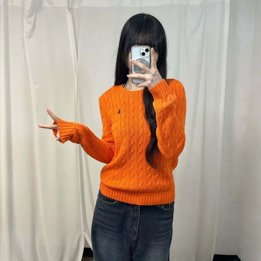 [BUNJANG] Polo Ralph Lauren Orange Cable Knit Sweater / 폴로 오렌지 케이블 니트