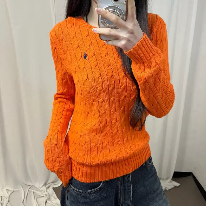 [BUNJANG] Polo Ralph Lauren Orange Cable Knit Sweater / 폴로 오렌지 케이블 니트