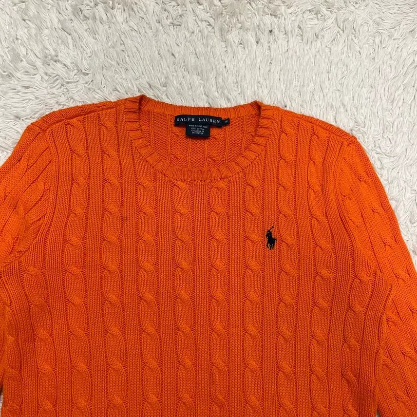 [BUNJANG] Polo Ralph Lauren Orange Cable Knit Sweater / 폴로 오렌지 케이블 니트