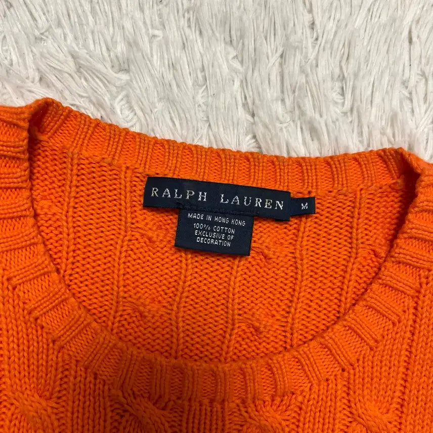 [BUNJANG] Polo Ralph Lauren Orange Cable Knit Sweater / 폴로 오렌지 케이블 니트