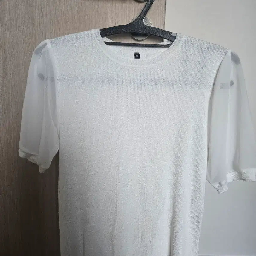 [BUNJANG] White Sheer Puff Sleeve Blouse / 화이트 시스루 퍼프 반팔 블라우스