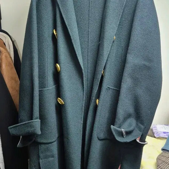 [BUNJANG] MORRIS Dark Green Double Long Coat (Size 66) / MORRIS 다크그린 더블 롱코트 66사이즈
