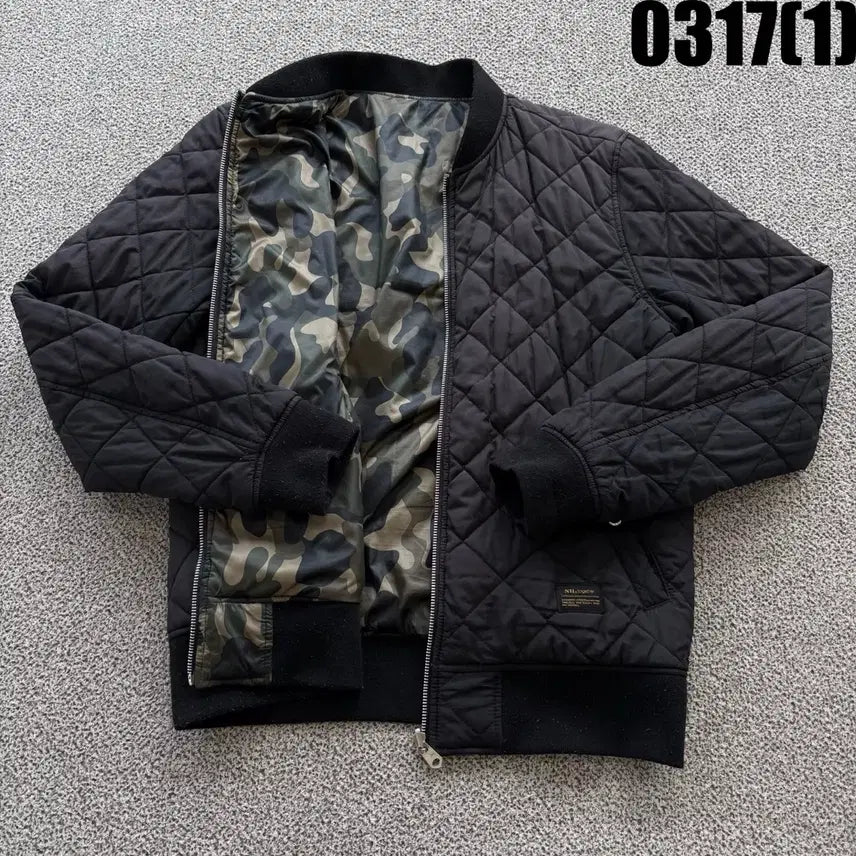 [SOLD OUT] NII 블랙 퀼팅 MA-1 카모 안감 점퍼 L