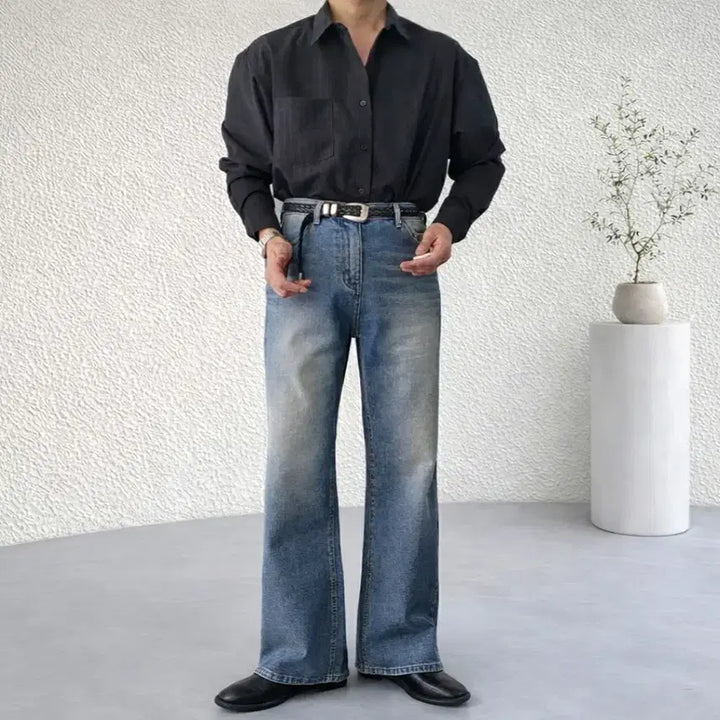 [BUNJANG] Wayne 159 Mid-Wash Flare Bootcut Denim Jeans / 남자 중청 워싱 플레어 부츠컷 데님 청바지