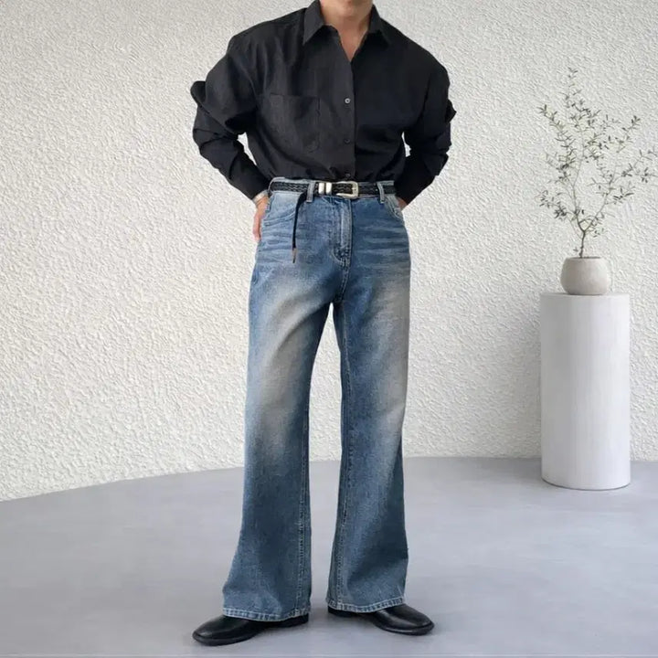 [BUNJANG] Wayne 159 Mid-Wash Flare Bootcut Denim Jeans / 남자 중청 워싱 플레어 부츠컷 데님 청바지
