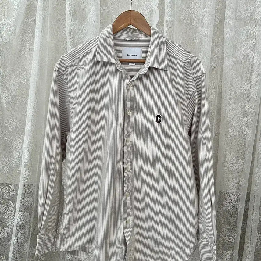 [BUNJANG] Covernat Striped Oxford Shirt - Beige / L) 커버낫 스트라이프 셔츠 베이지