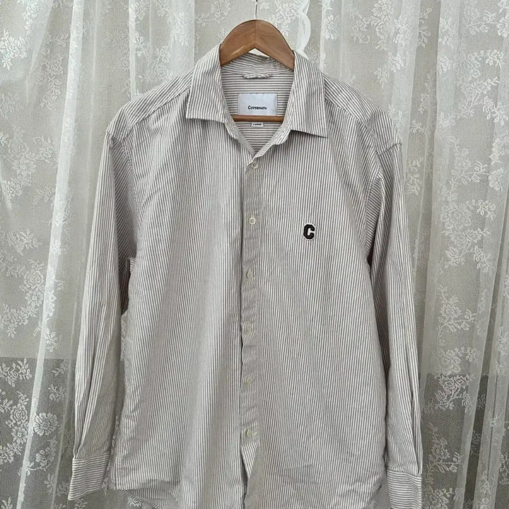 [BUNJANG] Covernat Striped Oxford Shirt - Beige / L) 커버낫 스트라이프 셔츠 베이지