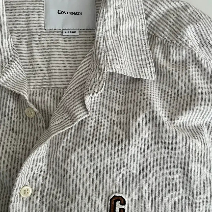 [BUNJANG] Covernat Striped Oxford Shirt - Beige / L) 커버낫 스트라이프 셔츠 베이지
