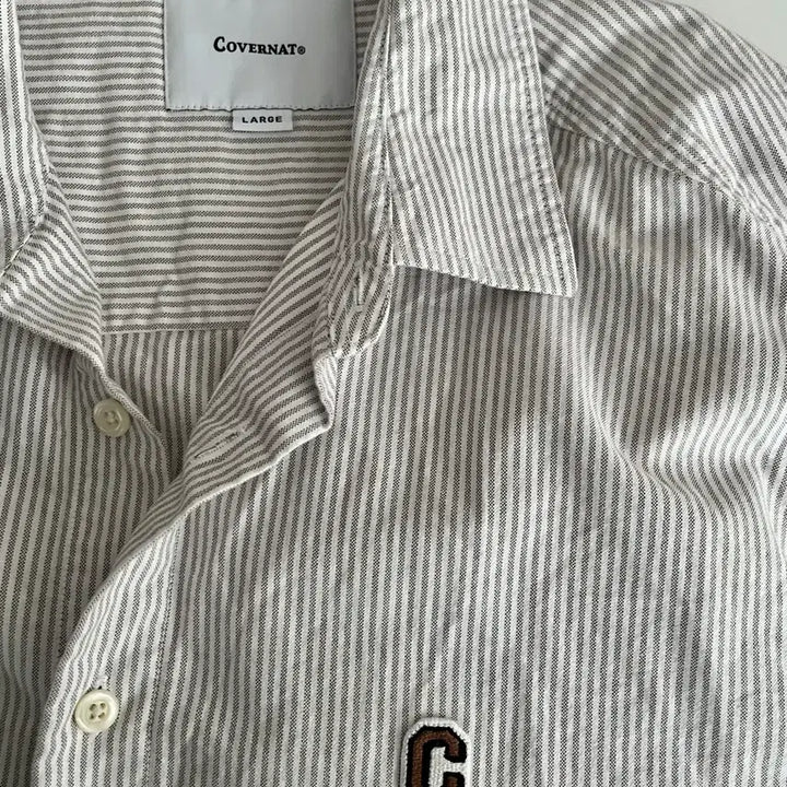 [BUNJANG] Covernat Striped Oxford Shirt - Beige / L) 커버낫 스트라이프 셔츠 베이지
