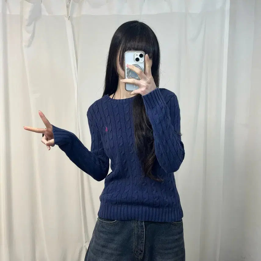 [BUNJANG] Polo Ralph Lauren Cable Knit Sweater / 폴로 네이비 케이블 니트