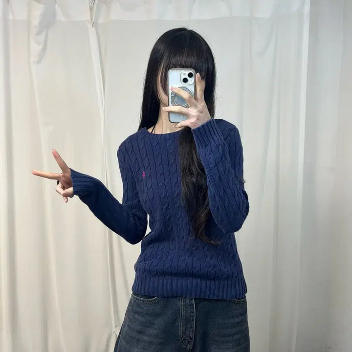 [BUNJANG] Polo Ralph Lauren Cable Knit Sweater / 폴로 네이비 케이블 니트