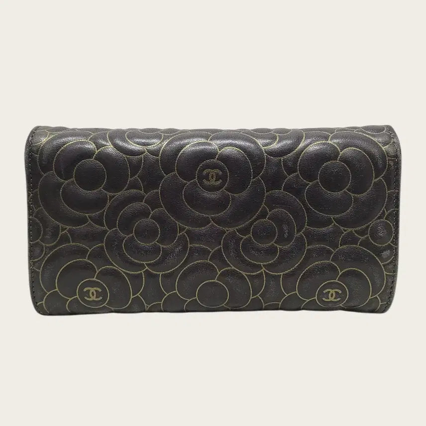 [BUNJANG] Chanel CC Logo Camellia Flap Wallet / 샤넬 블랙 램스킨 CC로고 까멜리아 플랩 장지갑