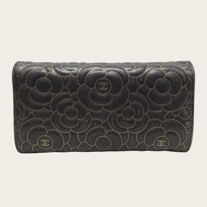 [BUNJANG] Chanel CC Logo Camellia Flap Wallet / 샤넬 블랙 램스킨 CC로고 까멜리아 플랩 장지갑