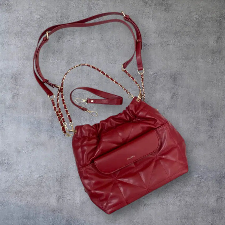 [BUNJANG] THE LOSIC Red Quilted 4-Way Multi Bag / 더로직 레드 퀄팅 4WAY 멀티백 (숄더/토트/크로스/백팩)