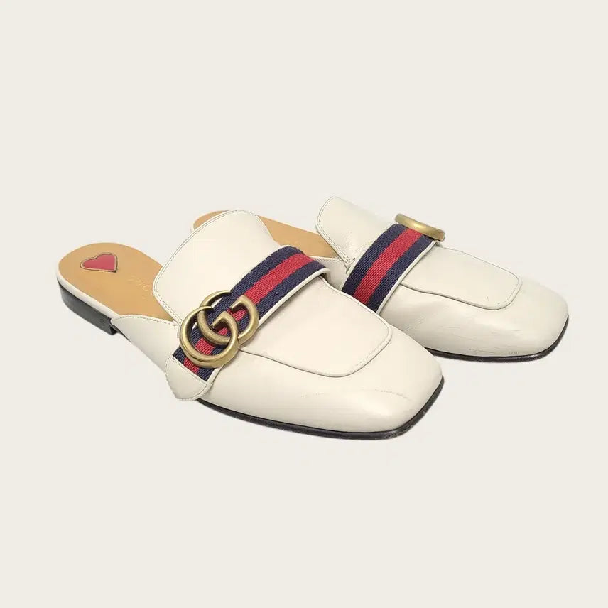 [BUNJANG] Gucci GG Marmont White Leather Web Loafers / [36] 구찌 화이트 레더 웹 GG 마몽 블로퍼