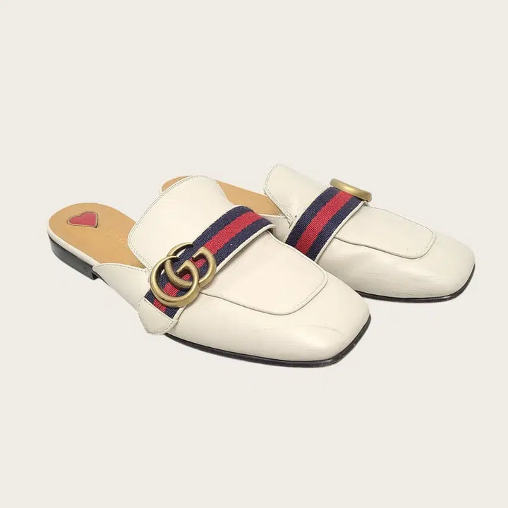 [BUNJANG] Gucci GG Marmont White Leather Web Loafers / [36] 구찌 화이트 레더 웹 GG 마몽 블로퍼