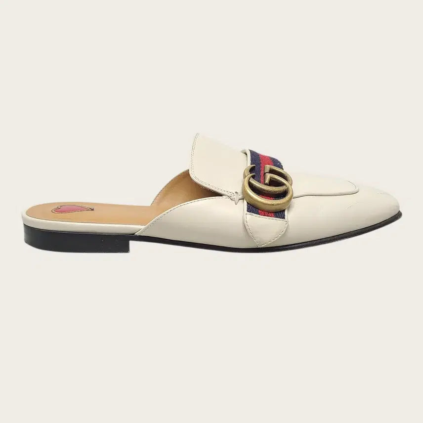 [BUNJANG] Gucci GG Marmont White Leather Web Loafers / [36] 구찌 화이트 레더 웹 GG 마몽 블로퍼