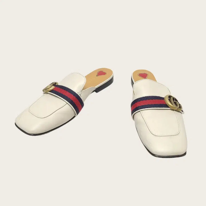 [BUNJANG] Gucci GG Marmont White Leather Web Loafers / [36] 구찌 화이트 레더 웹 GG 마몽 블로퍼