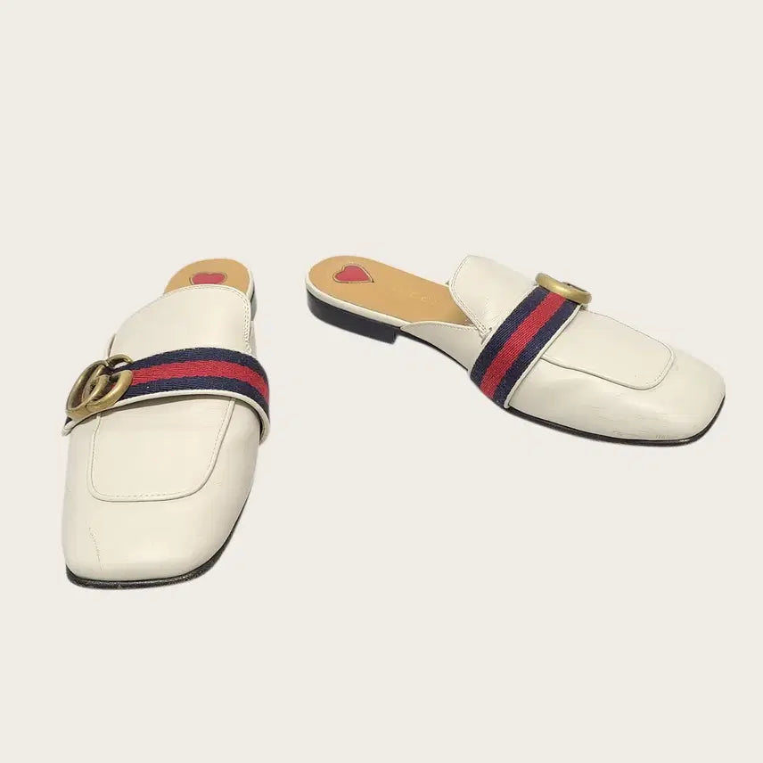 [BUNJANG] Gucci GG Marmont White Leather Web Loafers / [36] 구찌 화이트 레더 웹 GG 마몽 블로퍼