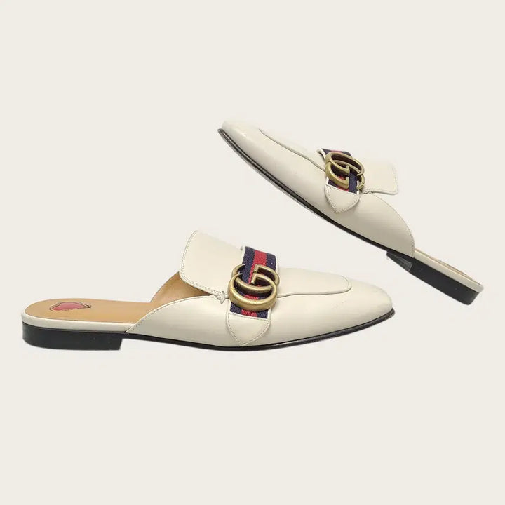 [BUNJANG] Gucci GG Marmont White Leather Web Loafers / [36] 구찌 화이트 레더 웹 GG 마몽 블로퍼