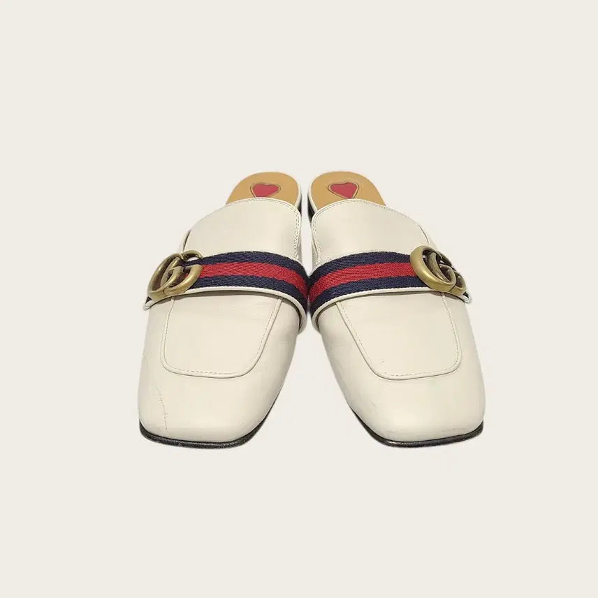 [BUNJANG] Gucci GG Marmont White Leather Web Loafers / [36] 구찌 화이트 레더 웹 GG 마몽 블로퍼