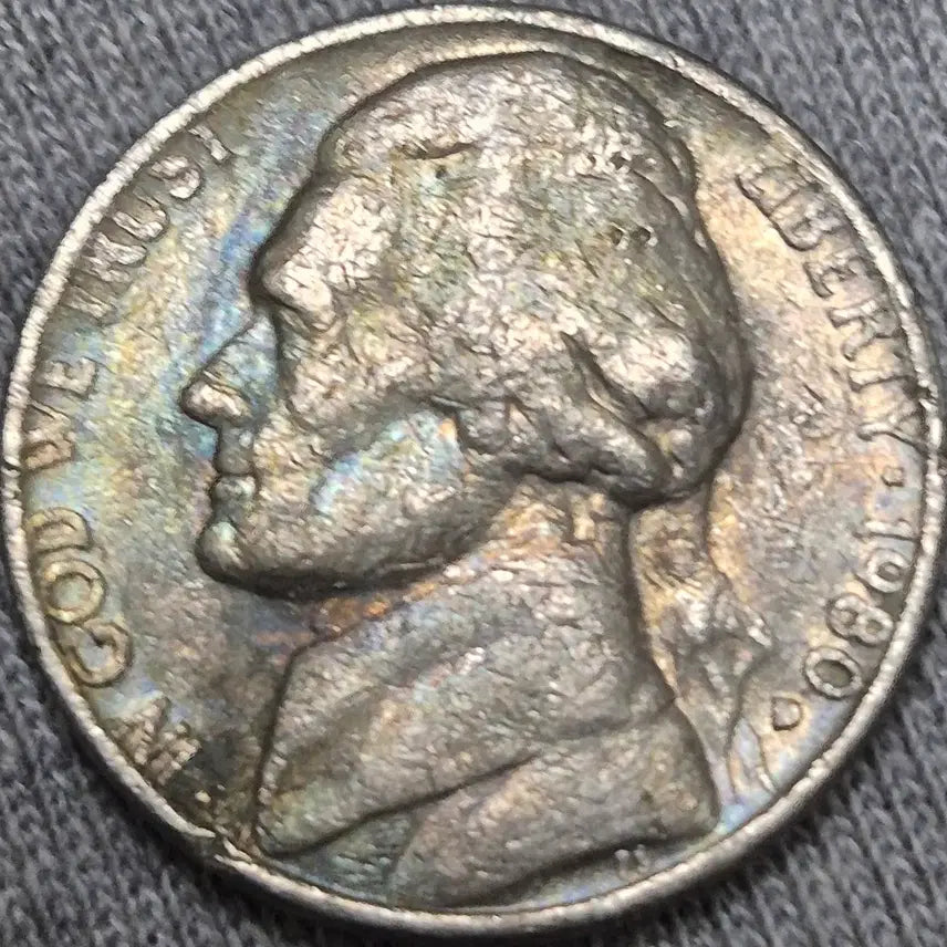 [BUNJANG] 1960 US Jefferson Nickel D Mint Error Coin / 미국1980년 D제퍼슨 니켈 D Mint. 무지개톤. 압인  주조에러